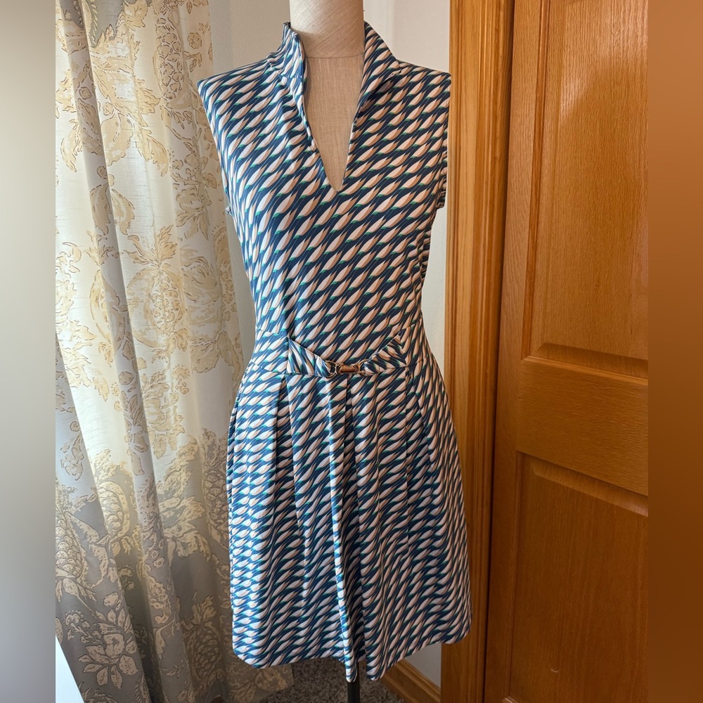 J. McLaughlin Blue and Tan Patterned Athletic Dress